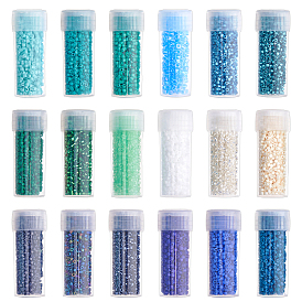 18 стеклянные цилиндрические бусины синего и зеленого цветов, бисер, круглое отверстие