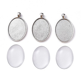 DIY Pendant Making, with Tibetan Style Oval Alloy Big Pendant Cabochon Settings and Transparent Oval Glass Cabochons