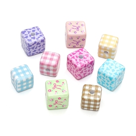 2Pcs Printed Opaque Acrylic Square Beads