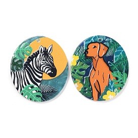 Acrylic Pendants, Oval with Animal Pattern