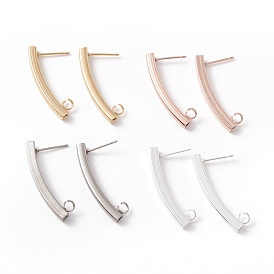 304 Stainless Steel Stud Earring Findings, with 316 Surgical Stainless Steel Pins and Vertical Loop, Rectangle