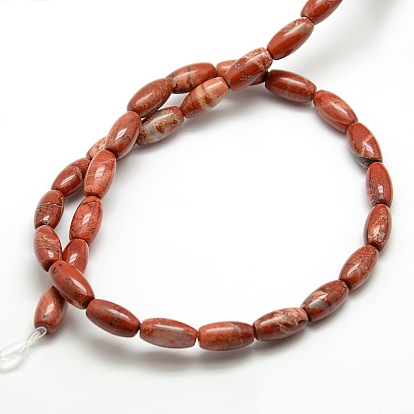 Oval Natural Red Jasper Beads Strands, 12x6mm, Hole: 1mm, about 32pcs/strand, 16.1 inch