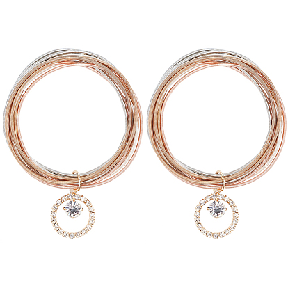 2шт. набор из железных цепочек, многорядных браслетов, Браслеты в форме катушки гитарной струны с латунными подвесками-кольцами со стразами