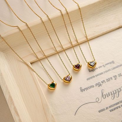 304 ожерелья-цепочки с подвеской в форме сердца из нержавеющей стали и цирконием для женщин, реальный 18 k позолоченный