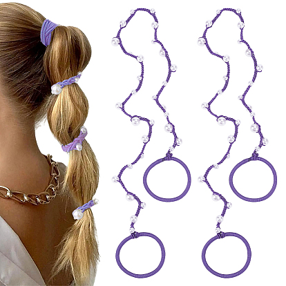 2Pcs Nylon Thread Elastic Fiber with ABS Plastic Pearl Hair Ties