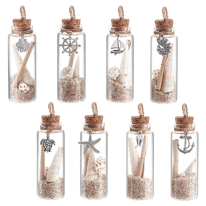 8шт. прозрачная стеклянная бутылка для желаний, с подвесками из ракушек и сплава