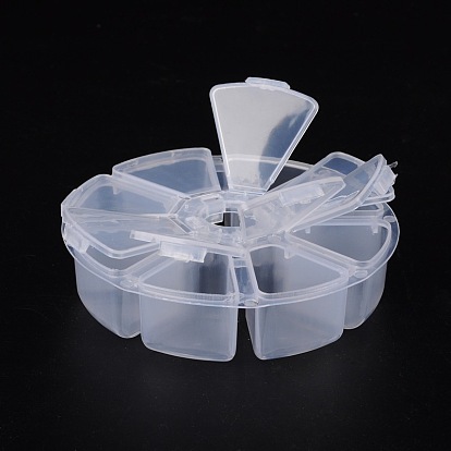 Plastic Bead Containers, Flip Top Bead Storage, 8 Compartments, Flat Round, 10.5x10.5x2.8cm