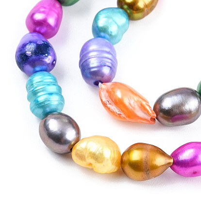 Dyed Natural Cultured Freshwater Pearl Beads Strands, Rice, 5~6mm, Hole: 0.5mm, about 54pcs/strand, 14.1 inch