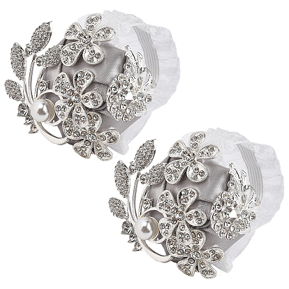 Корсаж на запястье из шёлковой ткани и цинкового сплава с кристаллами и стразами, с пластиковыми жемчужные бусины, ручной цветок для невесты или подружки невесты, свадьба, партийные украшения