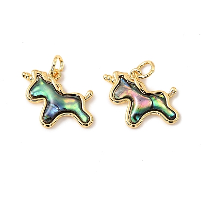 Подвески-единороги из натуральной ракушки пауа, с латунными оправами и соединительными кольцами