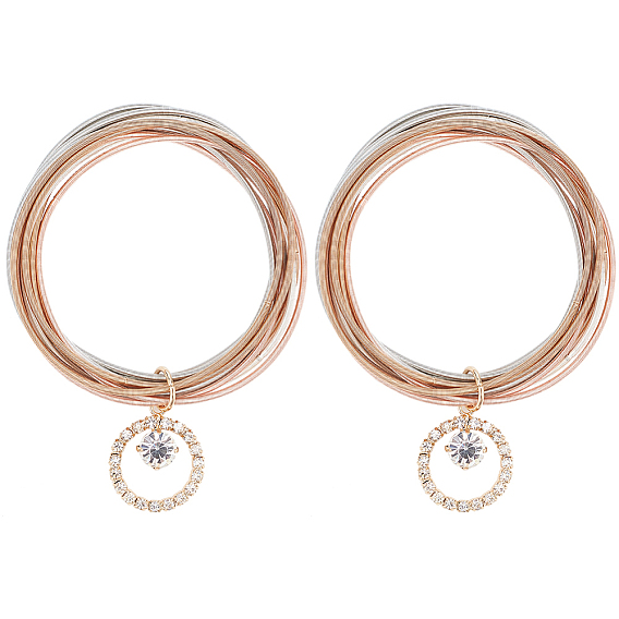 2шт. набор из железных цепочек, многорядных браслетов, Браслеты в форме катушки гитарной струны с латунными подвесками-кольцами со стразами