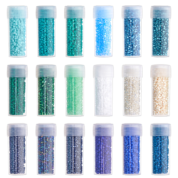 18 стеклянные цилиндрические бусины синего и зеленого цветов, бисер, круглое отверстие