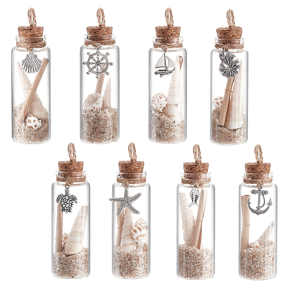 8шт. прозрачная стеклянная бутылка для желаний, с подвесками из ракушек и сплава