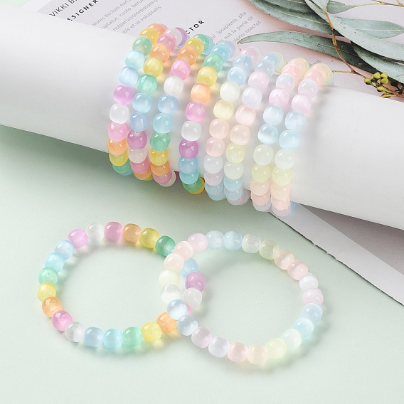 Браслеты из круглых бусин из окрашенного натурального селенита для женщин