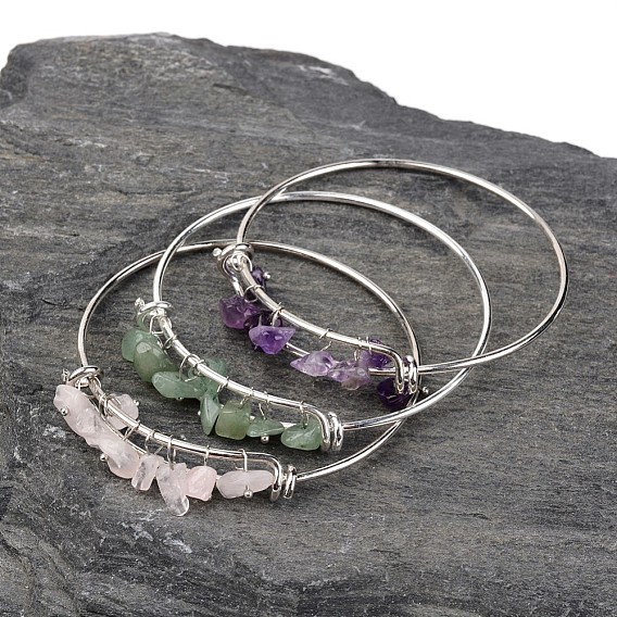 Латунные браслеты с серебряным покрытием, с природными драгоценными камнями, 64 мм