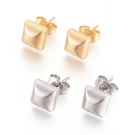 304 Stainless Steel Stud Earrings, Hypoallergenic Earrings, with Ear Nuts, Square