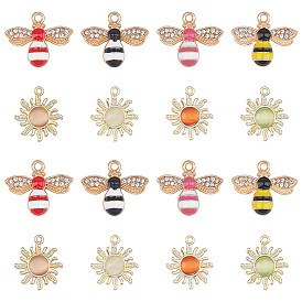 CHGCRAFT 32Pcs 8 Style Sun Alloy Glass Pendants, with Bees Alloy Enamel Charms, with Cubic Zirconia