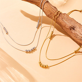 304 Двухслойные ожерелья из круглых бусин из нержавеющей стали для женщин