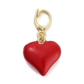 Laiton émail pendentifs, charmes de coeur, réel 18 k plaqué or