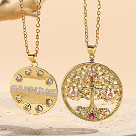 Titanium Chain Zircon Pendant with 14K Gold Plating and Elegant Letter Tree Necklace for Women's Wishes
