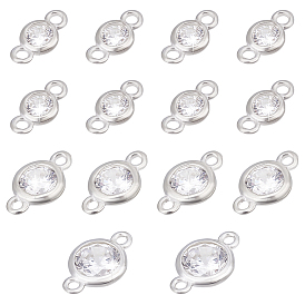 14 piezas 3 estilos 925 conectores de eslabones de circonita cúbica transparente con micropavé de plata esterlina, plano y redondo