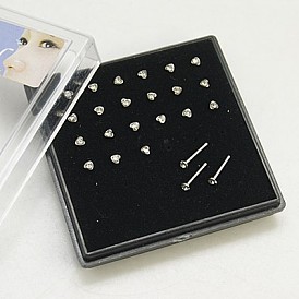 304 Stainless Steel Heart Nose Studs Nose Bone Rings, Nose Piercing Jewelry, with Grade A Rhinestones