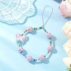 Акриловые мобильные полоски, со стеклянной имитации жемчужные бусины, бабочка