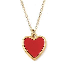 Ion Plating(IP) 304 Stainless Steel & Acrylic Red Heart Pendant Cable Chain Necklaces for Women