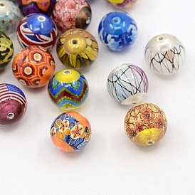 Picture Glass Beads, Round, 14mm, Hole: 1mm