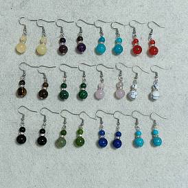 12 paires 304 boucles d'oreilles pendantes en acier inoxydable, avec pierre naturelle et synthétique
