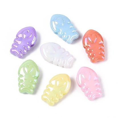 Непрозрачные акриловые бусины с УФ-покрытием, радужный, рыба с сердцем