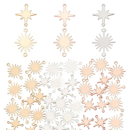 24шт 6 стили латунные подвески для разъемов, звезды и солнечные ссылки