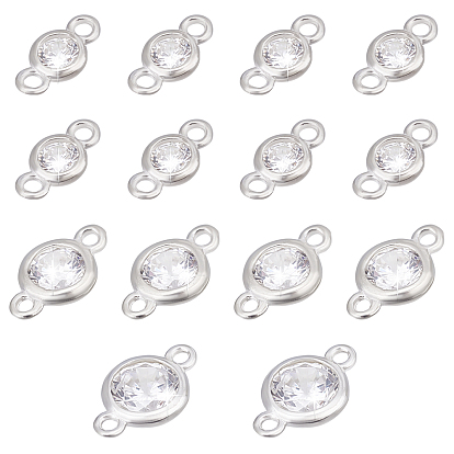 14 piezas 3 estilos 925 conectores de eslabones de circonita cúbica transparente con micropavé de plata esterlina, plano y redondo