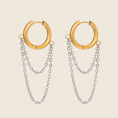 304 двухцветные серьги-кольца из нержавеющей стали, цепочка-оберег
