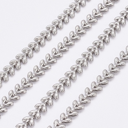 Brass Handmade Cobs Chains, Link Chains, with Spool, Long-Lasting Plated, Unwelded, Leaf