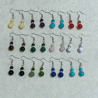 12 paires 304 boucles d'oreilles pendantes en acier inoxydable, avec pierre naturelle et synthétique
