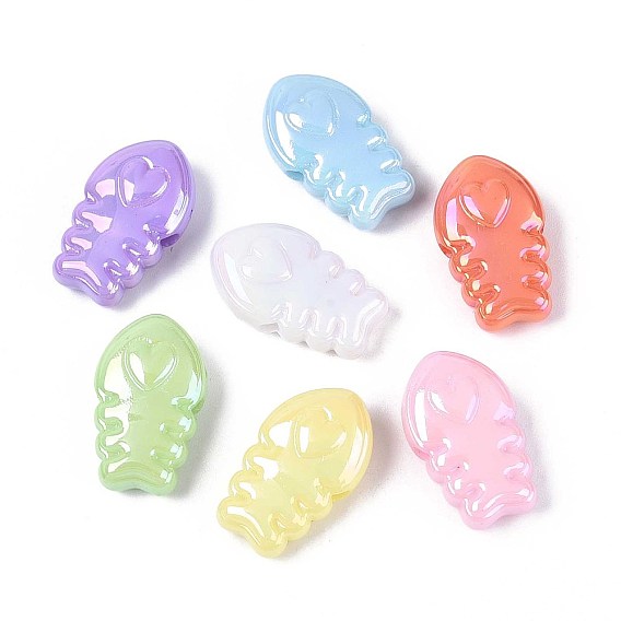 Непрозрачные акриловые бусины с УФ-покрытием, радужный, рыба с сердцем