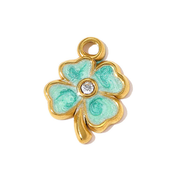 304 нержавеющей стальной эмали подвески, клевер амулеты, ионное покрытие (ip), зеркальная полировка, бирюзовые