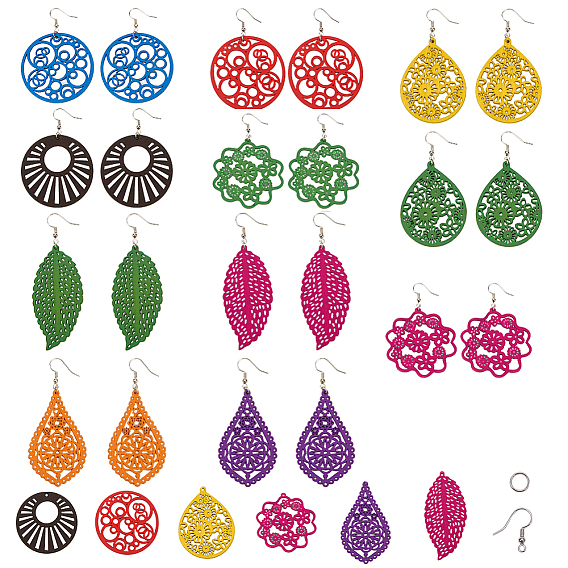 DIY Earring Making, with Wood Filigree Joiners Links, Wood Pendants, Brass Earring Hooks and Iron Jump Rings