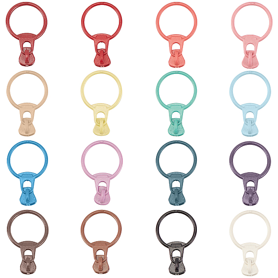 32pcs 16 Colors Alloy Zipper, with Resin Puller, Round, Cadmium Free & Lead Free