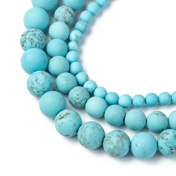 Brins de perles de magnésite naturelle, givré, ronde, teints et chauffée