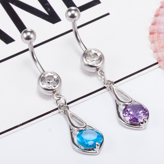 Piercing-Schmuck, Messing Zirkonia Nabel Ring, Nabelring Bauchringe, mit 304 Edelstahlleiste, Bleifrei und cadmium frei, Tropfen
