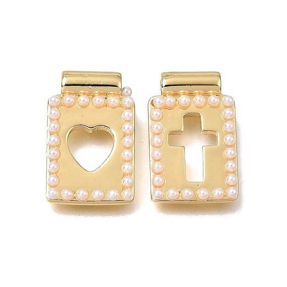 Brass with ABS Imitation Pearl Pendants, Rectangle Charms, Rack Plating, Long-Lasting Plated, Cadmium Free & Lead Free, Cut-Out