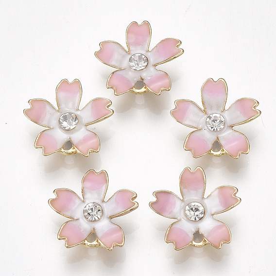 Legierungscharme, mit Emaille und Strass, sakura, Kristall, Licht Gold