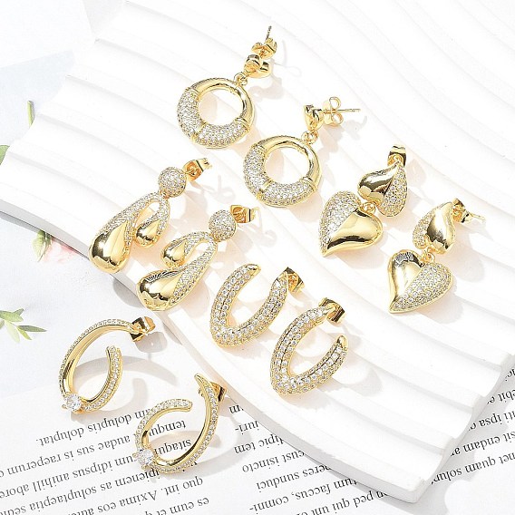 Серьги-гвоздики из латуни с микро-паве из прозрачного кубического циркония для женщин, без кадмия и без свинца, долговечный, реальный 18 k позолоченный