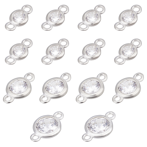 14Pcs 3 Styles 925 Sterling Silver Micro Pave Clear Cubic Zirconia Links Connectors, Flat Round