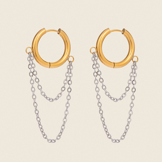 304 двухцветные серьги-кольца из нержавеющей стали, цепочка-оберег