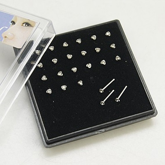 304 Stainless Steel Heart Nose Studs Nose Bone Rings, Nose Piercing Jewelry, with Grade A Rhinestones