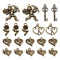 60Pcs 6 Style Tibetan Style Alloy Pendants, Heart to Heart & Heart & Heart with Wing & Skeleton Key & Rose Flower & Cupid/Cherub, For Valentine's Day