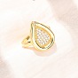 Anillos abiertos de latón con micro pavé de circonita cúbica, lágrima, sin plomo y cadmio, chapado en rack, larga duración plateado, real 18 k chapado en oro